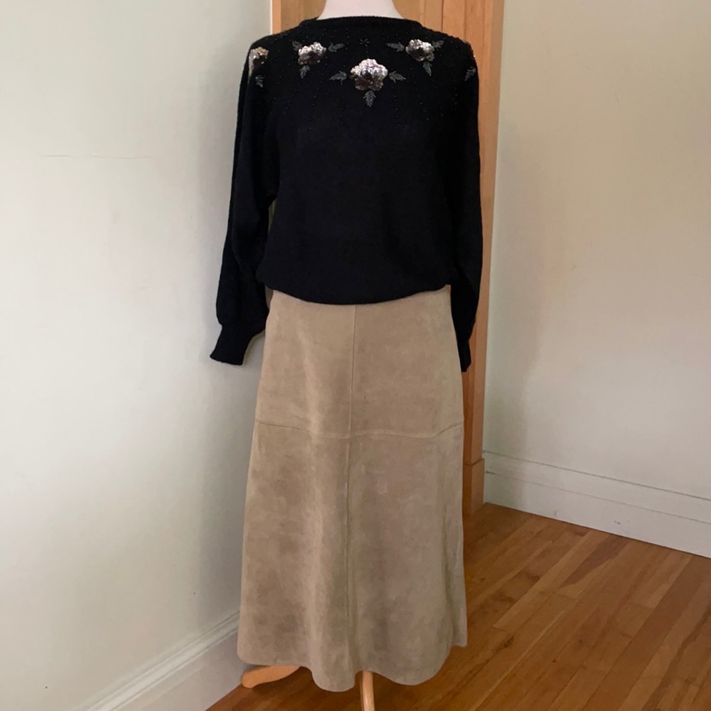 Vintage Sigrid Olsen Sage Green Suede Midi Skirt, Size 6